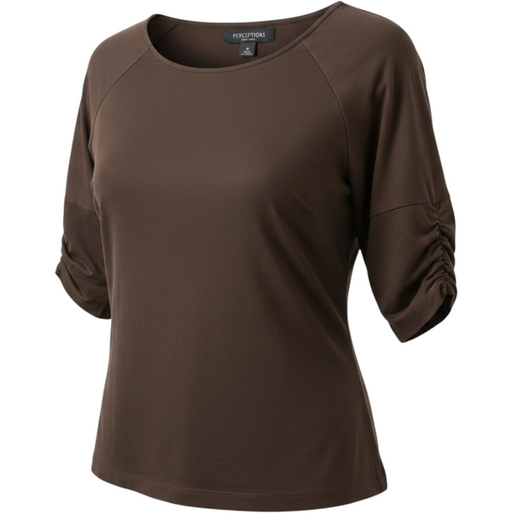 Perceptions New York Brown Keyhole Neck Ruched 3/4 Sleeve Top Size 10